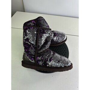 Ugg Australia Sequin Silver Purple Sparkle Winter Boot Women Size 7 Minimal Wear